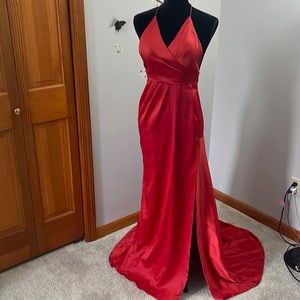 Long formal or prom red dress low back high slit size 0